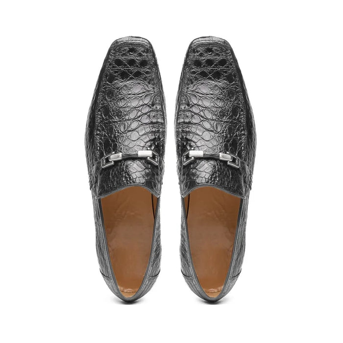 Marco Di Milano Fabro Men's Shoes Gray Exotic Crocodile Shoe Horsebit Loafers