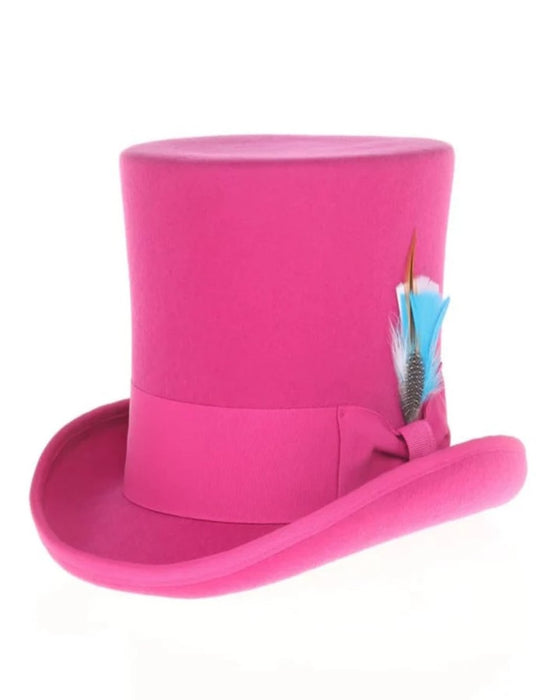 Victorian Steampunk Top Hat - 1800 19th Century - Dressy Loden Felt Top Pink Hat