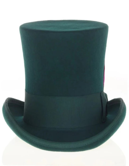 Victorian Steampunk Top Hat - 1800 19th Century - Dressy Loden Felt Top Hunter Green Hat