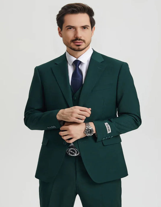 Men's Two Button Vested Stacy Adams Basic Designer Hunter Green Suit