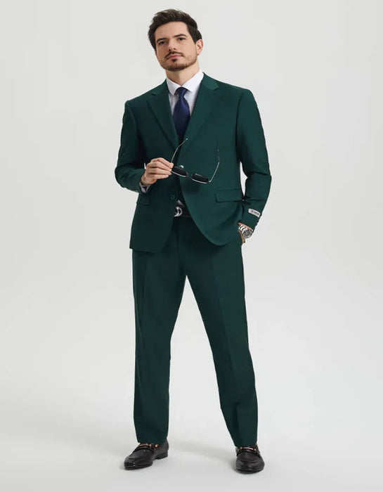 Men's Two Button Vested Stacy Adams Basic Designer Hunter Green Suit