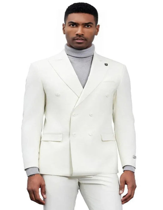 Men's Designer Stacy Adams Classic Double Breasted Ivory Suit