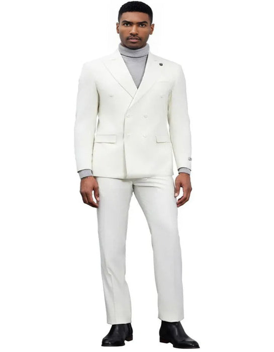 Men's Designer Stacy Adams Classic Double Breasted Ivory Suit