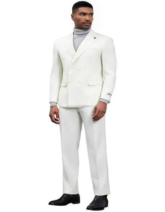 Men's Designer Stacy Adams Classic Double Breasted Ivory Suit