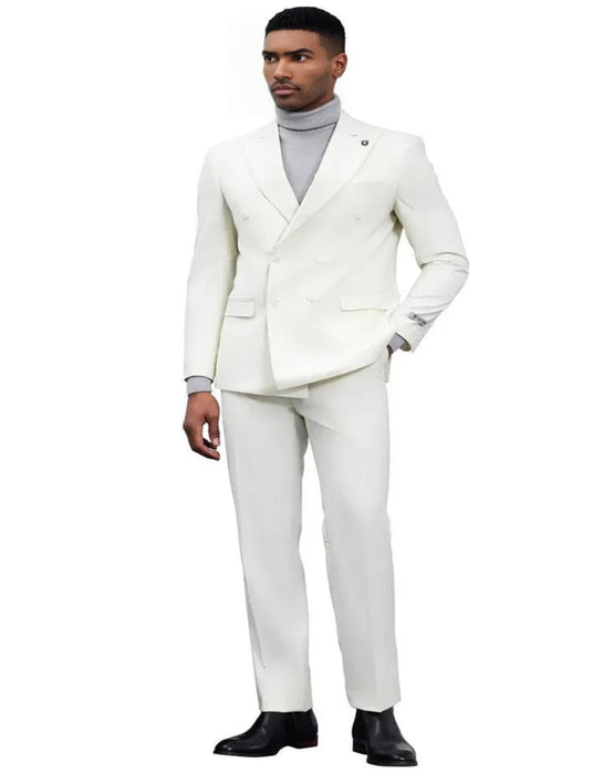 Men's Designer Stacy Adams Classic Double Breasted Ivory Suit