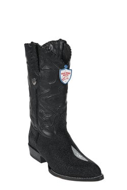 Wild West J-Toe Black Single Stone Cowboy Boots