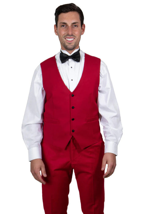 Men Vested One Button Shawl Lapel Tuxedo In Red