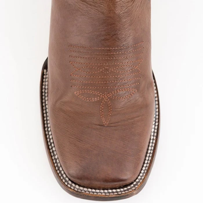 Men's Ferrini Morgan Square Toe Cowboy Boots - Handcrafted Smooth Ostrich Leather - Kango Brown