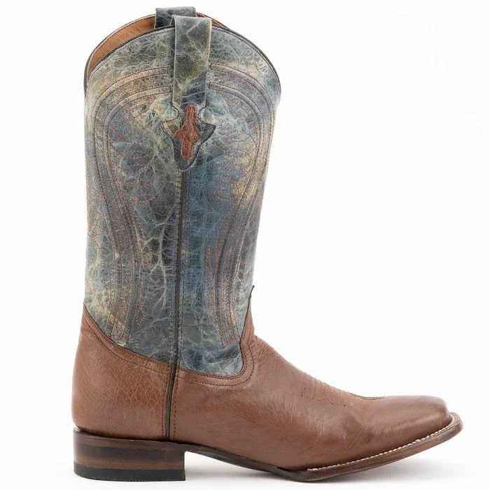 Men's Ferrini Morgan Square Toe Cowboy Boots - Handcrafted Smooth Ostrich Leather - Kango Brown