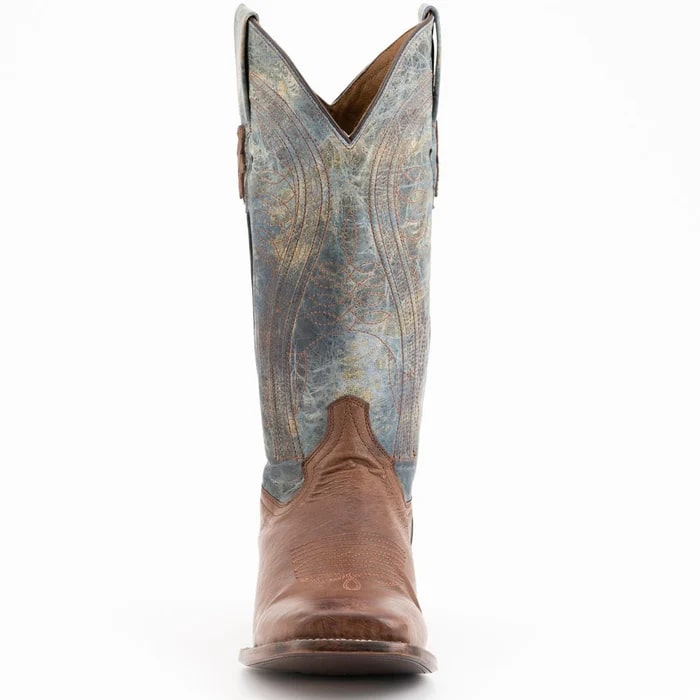 Men's Ferrini Morgan Square Toe Cowboy Boots - Handcrafted Smooth Ostrich Leather - Kango Brown