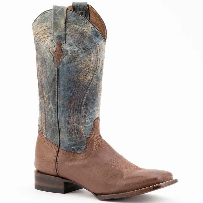 Men's Ferrini Morgan Square Toe Cowboy Boots - Handcrafted Smooth Ostrich Leather - Kango Brown