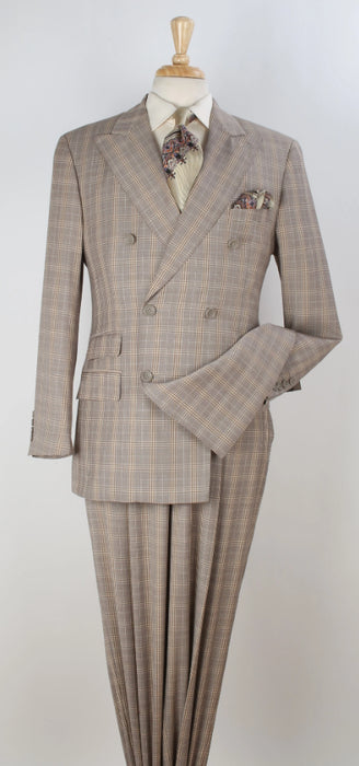 Apollo King Men's Outlet 3 Piece 100% Wool Suit Fashion Windowpane