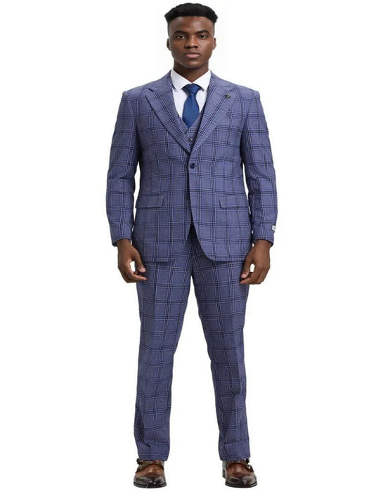 Men's Stacy Adams Two Button Vested Glen Light Purple Lavender Suit