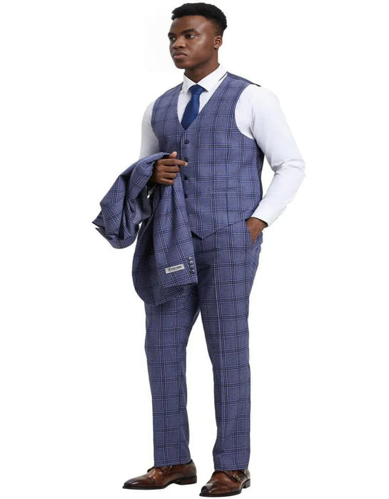 Men's Stacy Adams Two Button Vested Glen Light Purple Lavender Suit