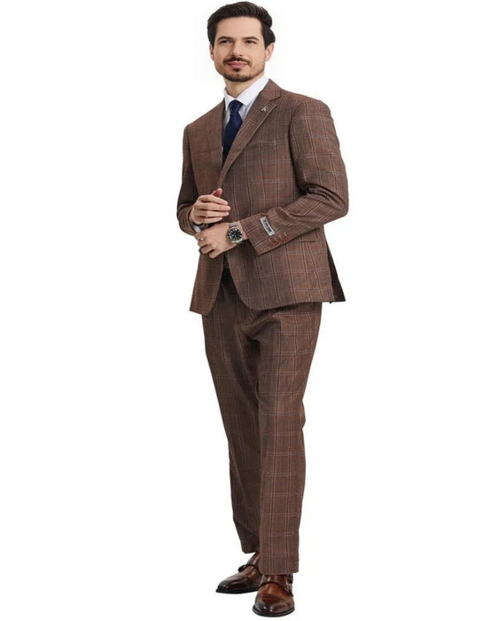 Men's Stacy Adams Vested Modern Fit Windowpane Light Brown Suit