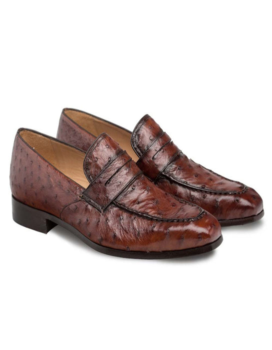 Mezlan Shoes Made in Spain - Mezlan Lisbon Brandy Genuine Ostrich Men Classic Slip On