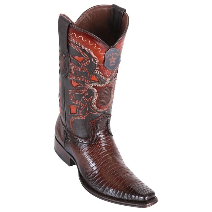 Men's Brown Lizard Teju Cowboy Boots: Genuine Leather Western Dress Boots, Pointed Toe