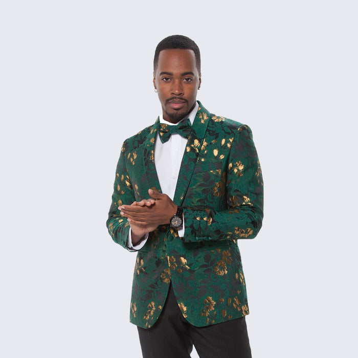 Emerald Green and Gold Tuxedo Dinner Jacket - Aguesta Green Blazer - Master Jacket Including Bowite