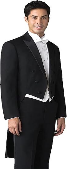 Men's Classic Black Peak Lapel Tailcoat Blend Tuxedo Jacket With The Tail Suit + Vest & Shirt & Bowite mensusa