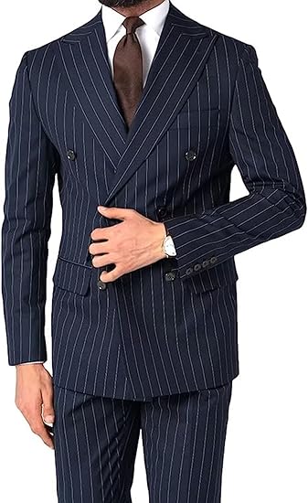 Men's Double Breasted Suits Color Dark Navy Blue Suit For Men With Side Vent Jacket Pleated Pants (Wholesale price $95 (12pc&UPMinimum)) mensusa