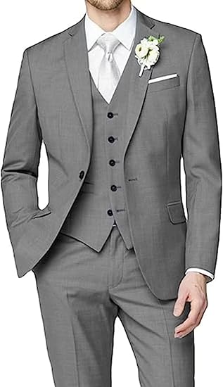 Men's Gray 2 Button Vested 3 Piece three piece suit - Jacket + Pants + Vest mensusa