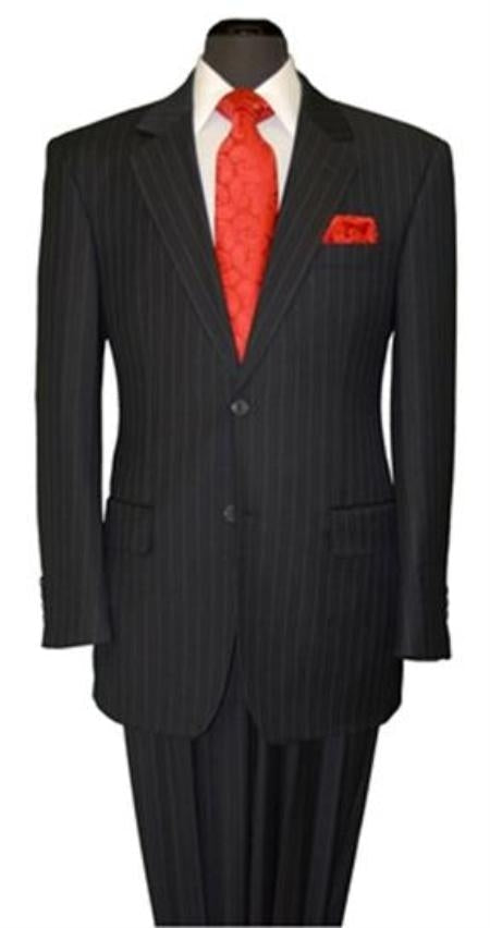 Men's Two Button Black Stripe ~ Pinstripe Cheap Priced Business Suits Clearance Sale mensusa