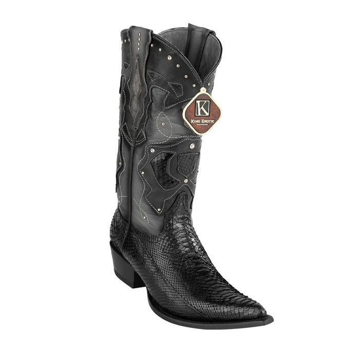 Men's King Exotic Boots Genuine Python 3x Toe Black (495vf5705)