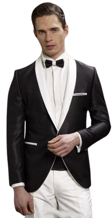 Single Button Black and White Lapel Shawl Lapel Dinner Jacket Blazer Sport Coat for Men Fashion Tuxedo For Men