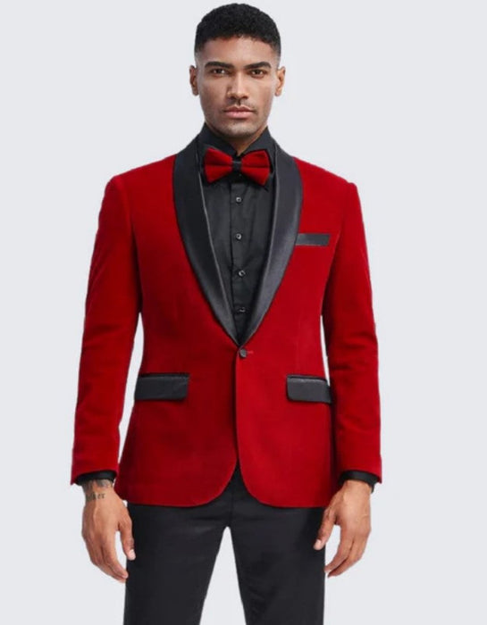 Red Velvet Tuxedo Jacket Slim Fit with Shawl Lapel - Wedding - Prom