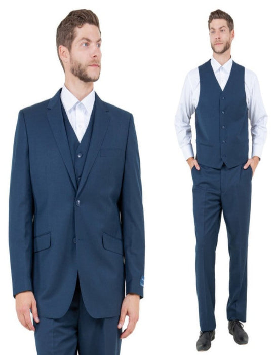 Modern Fit 3pc Wool Mens Suit Set Indigo