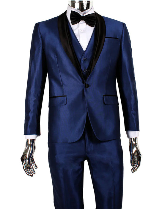 Dark Navy Blue Suit For Men and White Trim Lapel Tuxedo Looking Suit Side Vented Wedding /Prom Fashion