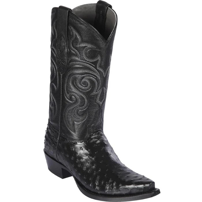 Men's Black Ostrich Snip Toe Cowboy Boots - Los Altos Dress Western Boots