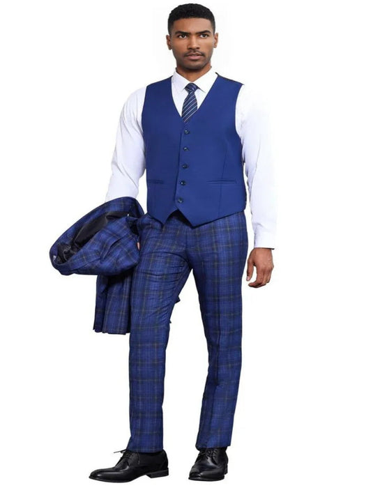 Men's Stacy Adams Bold Windowpane Plaid Midnight Blue Suit