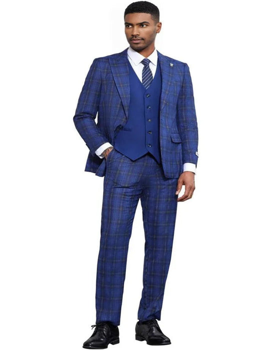 Men's Stacy Adams Bold Windowpane Plaid Midnight Blue Suit