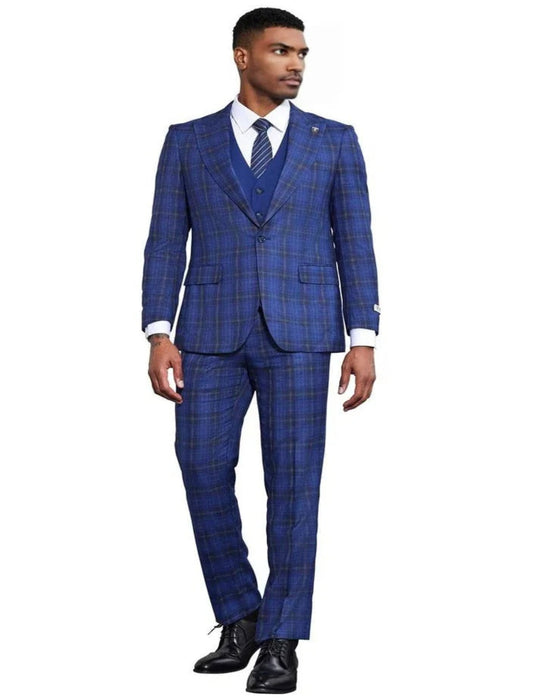 Men's Stacy Adams Bold Windowpane Plaid Midnight Blue Suit