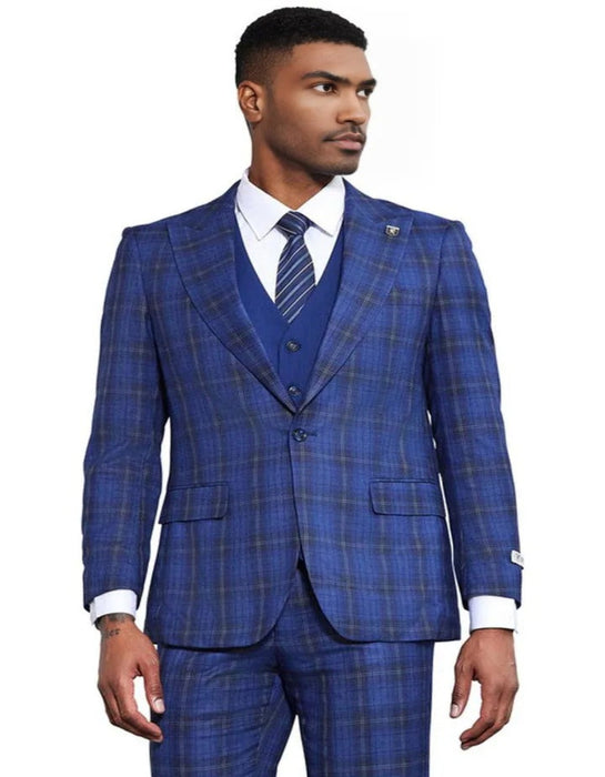 Men's Stacy Adams Bold Windowpane Plaid Midnight Blue Suit