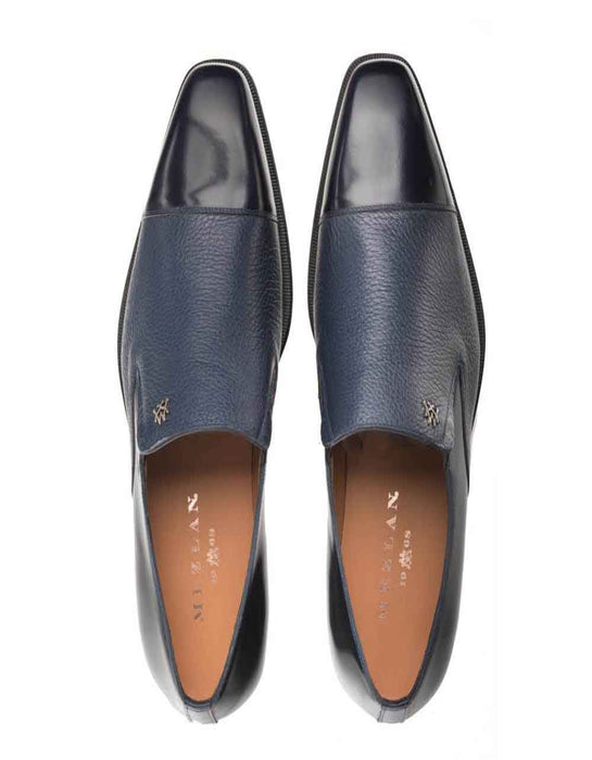 Mezlan Shoes Made in Spain - Mezlan Milani Blue Deerskin & Calfskin Leather Mens Loafer