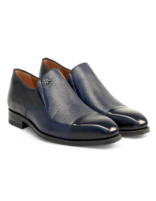 Mezlan Shoes Made in Spain - Mezlan Milani Blue Deerskin & Calfskin Leather Mens Loafer