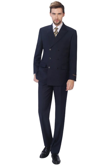 Black Mens Double Breasted Suit 2-Piece Classic Fit Suit