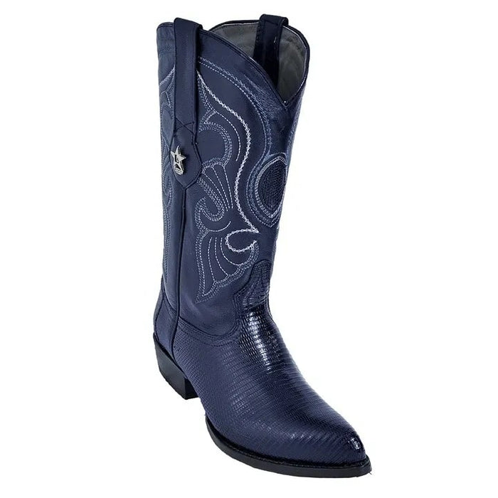 Men's Navy Teju Lizard J-Toe Cowboy Boots - Los Altos Western Boots