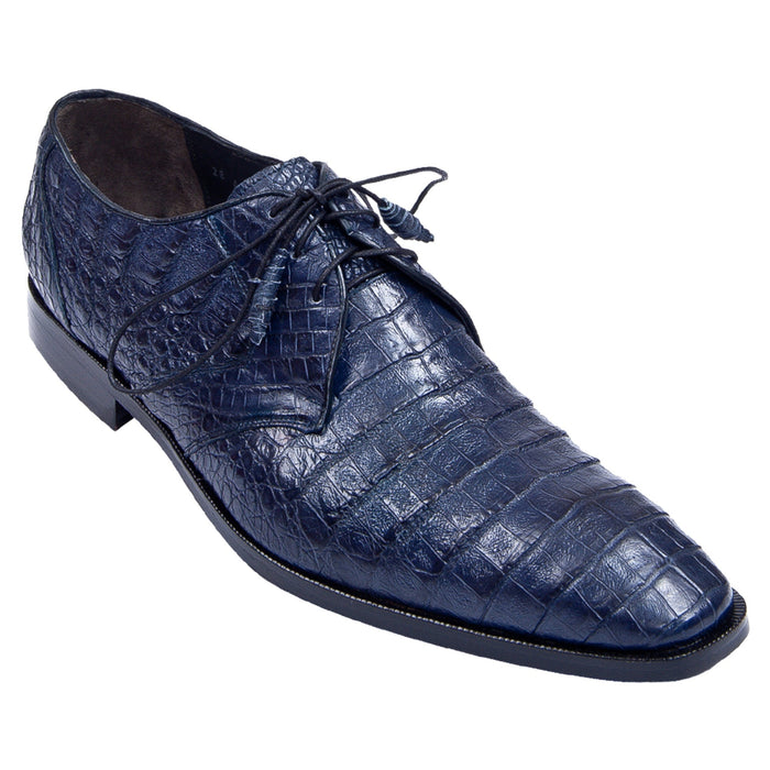 Los Altos Men's Navy Blue Genuine Caiman Crocodile Belly Oxford Shoes