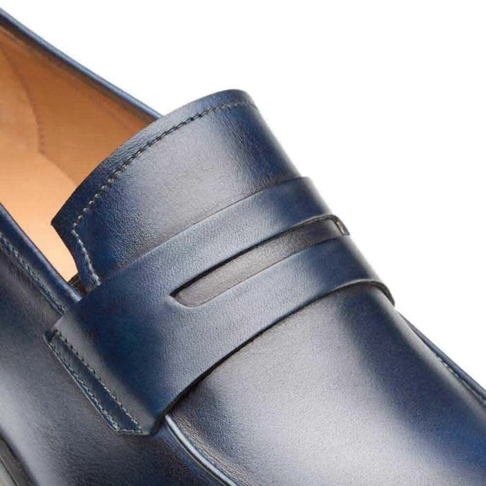 Mezlan Shoes Made in Spain - Mezlan Navy Burnished Calfskin Penny Loafer