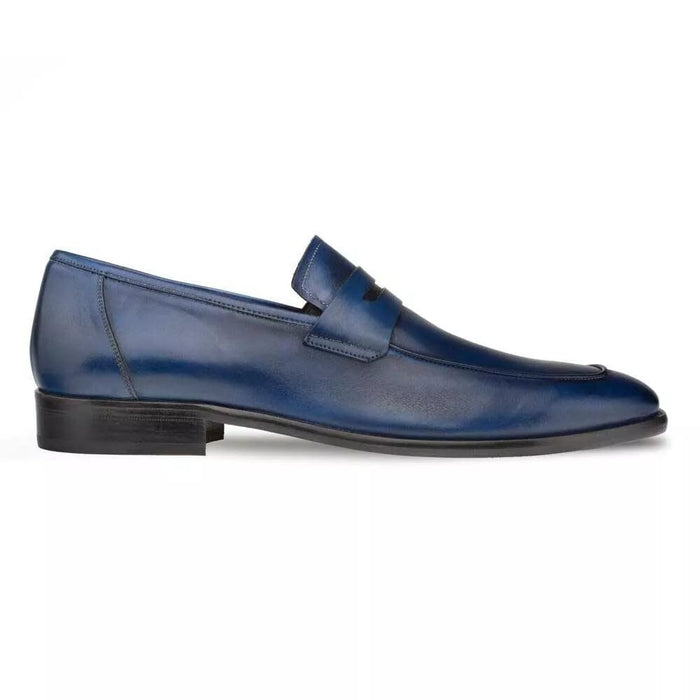 Mezlan Shoes Made in Spain - Mezlan Navy Burnished Calfskin Penny Loafer