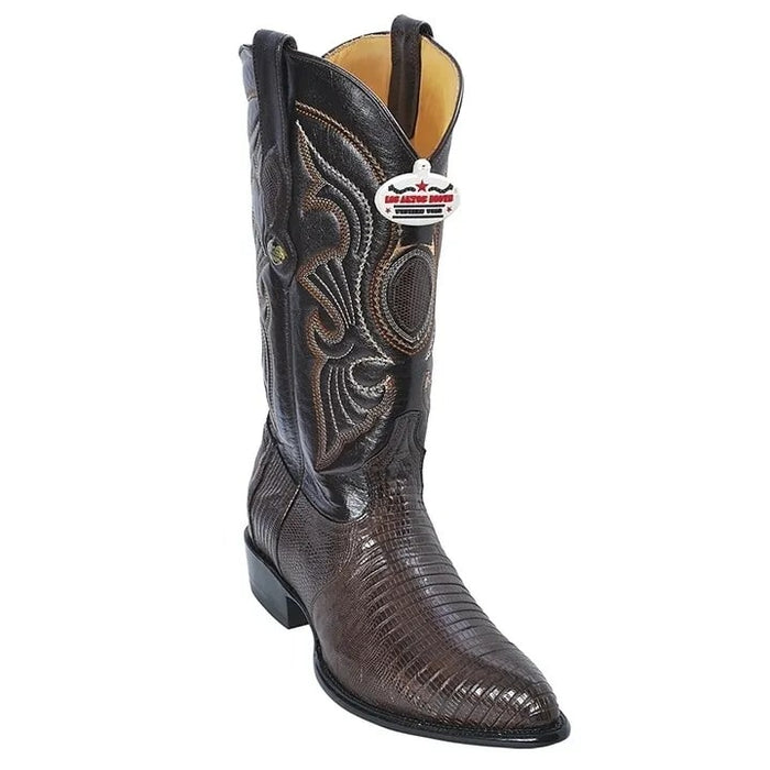 Men's Genuine Teju Lizard J-Toe Cowboy Boots - Los Altos Brown Western Boots