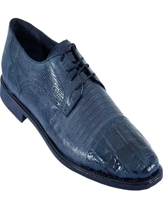 Men's Los Altos Navy Cap Toe Oxford Shoes: Genuine Lizard & Crocodile Leather