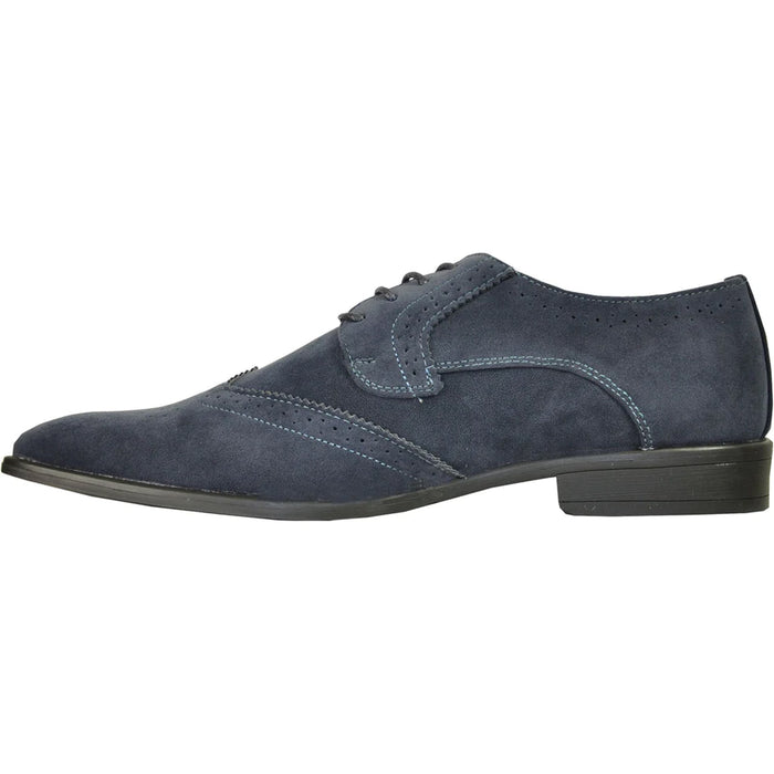 Cheap Discounted Priced - Navy  Vegan Suede Wingtip Dress Shoe for Men - Wedding & Prom