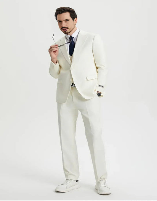 Men's Two Button Vested Stacy Adams Basic Designer White Suit