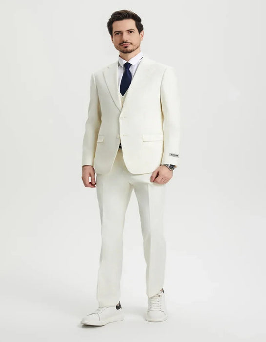 Men's Two Button Vested Stacy Adams Basic Designer White Suit