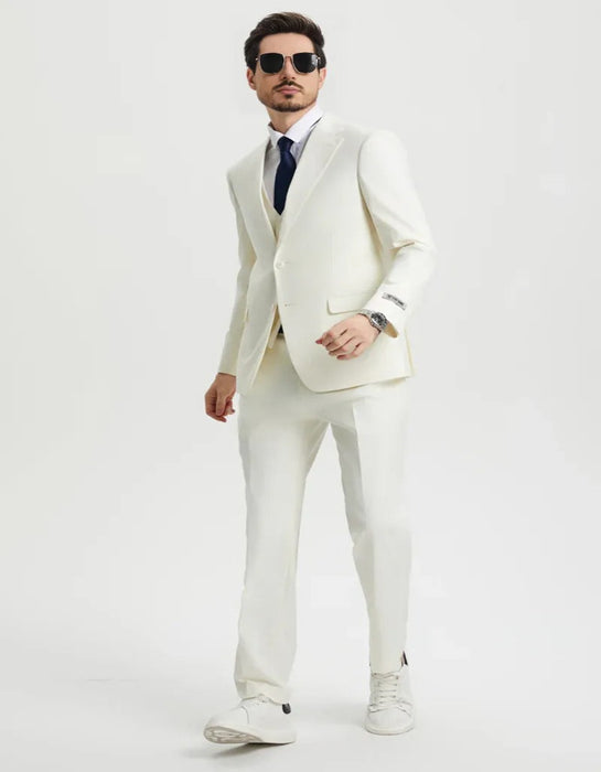 Men's Two Button Vested Stacy Adams Basic Designer White Suit