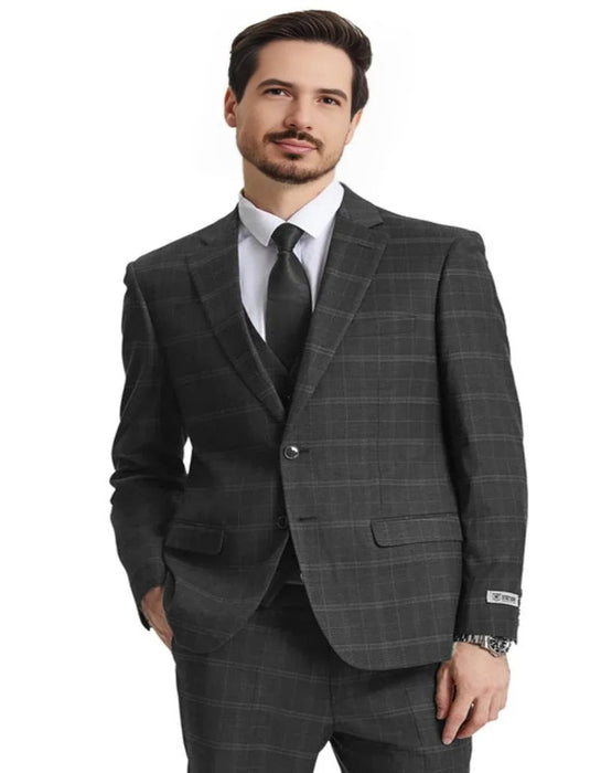 Men's Stacy Adams Vested Modern Fit Windowpane Olive Green Suit